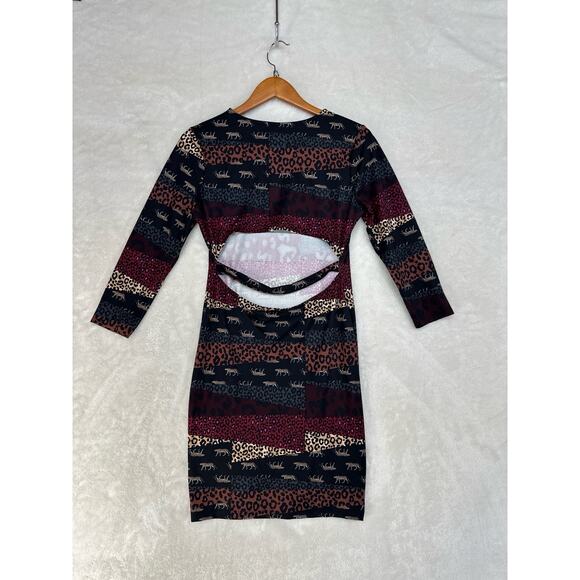 Victoria Sport Leopard Open Back Dress 3/4 Sleeve Black NICE Bodycon MEDIUM‎ - Picture 6 of 16